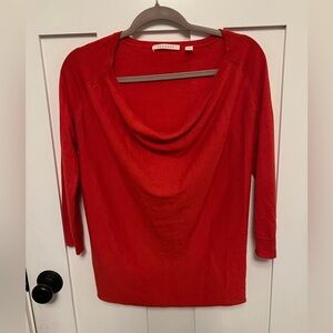 TRENERY Red Wool Silk Blend Sweater Cowl Heck 3/4 Sleeve XS